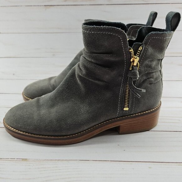 Cole Haan Harrinton Grand Slouch Womens Size 7 Gray Suede Zip Ankle Boots Bootie - Picture 1 of 9